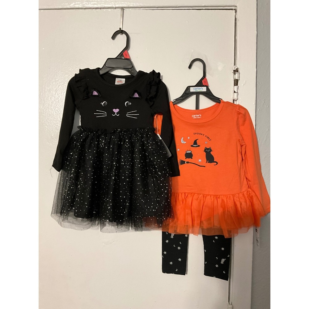 Way to Celebrate & Carters Halloween Toddler Girls Black Cat Dress & Outfit 2T